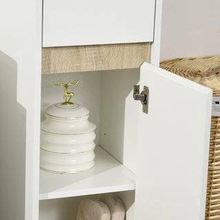 Mueble de Baño con Cajón y Armario con Estante Regulable, Mueble de Baño Multiusos de Madera, 30X33X88Cm, Blanco