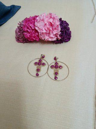 Pendientes Flamenca Flores Rosas y Morados