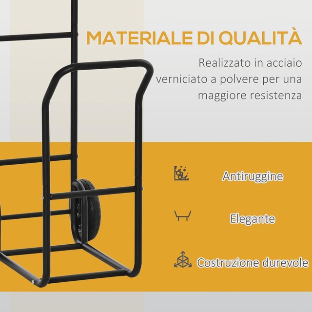 Carro de Leña de Acero con 2 Ruedas, Leñera Multifuncional para Interior y Exterior, Capacidad 100Kg, 77X42X105Cm, Negro