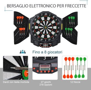Homcom - Objetivo Electrónico Digital Con 12 Dardos para 8 Jugadores 27 Juegos 216 Variantes Modos
