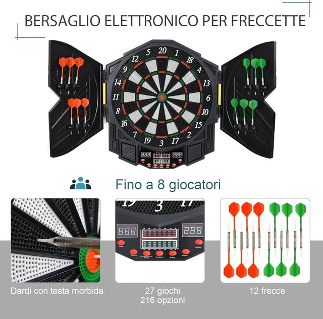 Homcom - Objetivo Electrónico Digital Con 12 Dardos para 8 Jugadores 27 Juegos 216 Variantes Modos