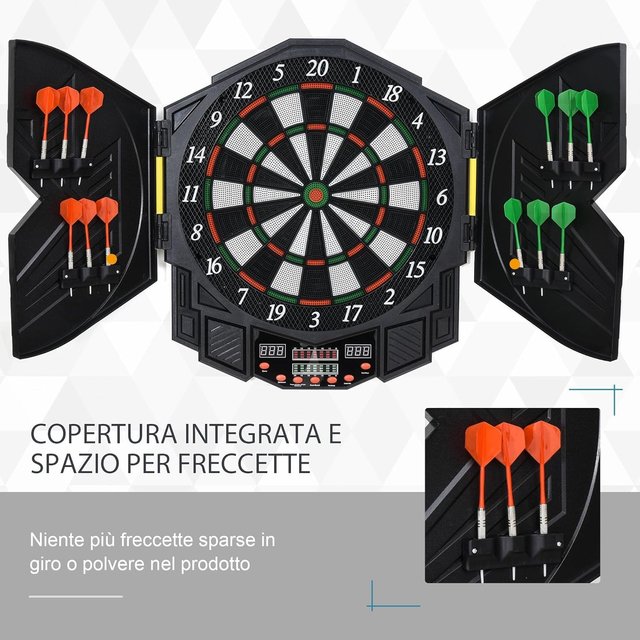 Homcom - Objetivo Electrónico Digital Con 12 Dardos para 8 Jugadores 27 Juegos 216 Variantes Modos
