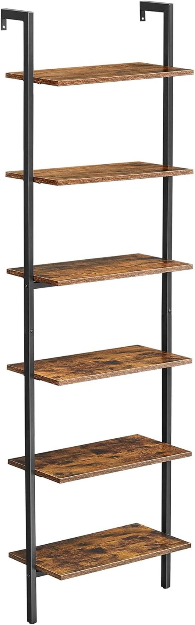 Estante de Escalera, Contra Pared de 6 Estantes, para Sala de Estar, Oficina, Cocina, Dormitorio, 60 X 30 X 204,8 Cm, Industrial, Marrón Vintage y Negro LLS103B01