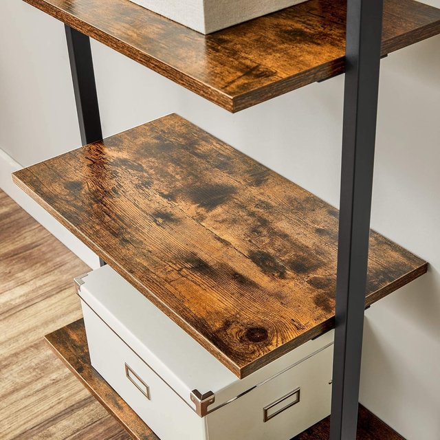 Estante de Escalera, Contra Pared de 6 Estantes, para Sala de Estar, Oficina, Cocina, Dormitorio, 60 X 30 X 204,8 Cm, Industrial, Marrón Vintage y Negro LLS103B01