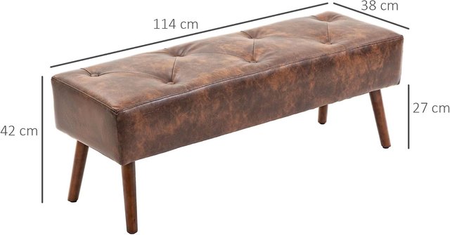Banco de Cama de Salón, Otomana de Entrada Acolchada con Tapizado en PU, 114X38X42Cm, Marrón