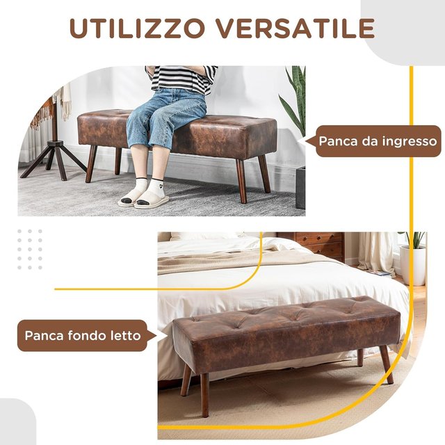 Banco de Cama de Salón, Otomana de Entrada Acolchada con Tapizado en PU, 114X38X42Cm, Marrón