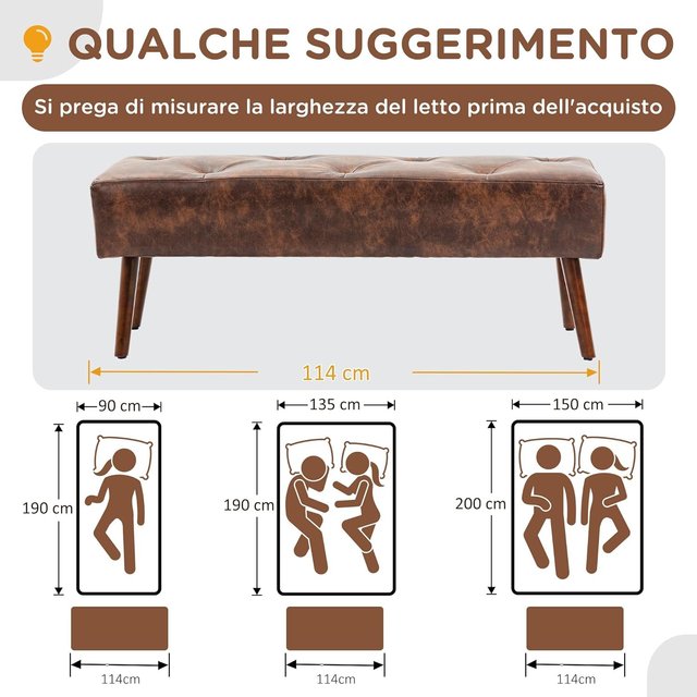 Banco de Cama de Salón, Otomana de Entrada Acolchada con Tapizado en PU, 114X38X42Cm, Marrón