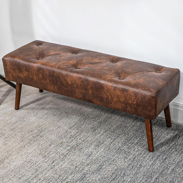Banco de Cama de Salón, Otomana de Entrada Acolchada con Tapizado en PU, 114X38X42Cm, Marrón