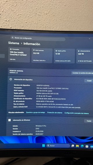 PC Gaming RTX 5070-Intel I7 12700KF-32gb RAM