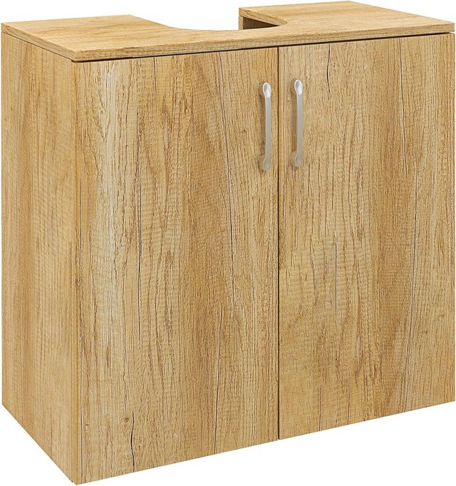 Mueble de Baño Bajo Lavabo Moderno, Armario Suspendido de 2 Puertas con 2 Estantes y Corte en U de Madera, para Lavabos Con o Sin Columna, Color Natural