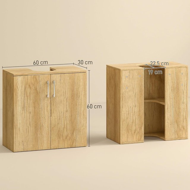 Mueble de Baño Bajo Lavabo Moderno, Armario Suspendido de 2 Puertas con 2 Estantes y Corte en U de Madera, para Lavabos Con o Sin Columna, Color Natural