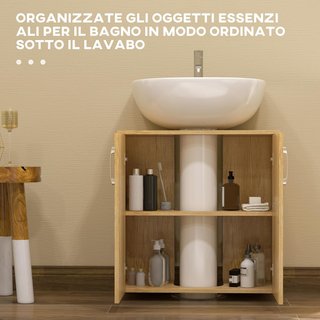 Mueble de Baño Bajo Lavabo Moderno, Armario Suspendido de 2 Puertas con 2 Estantes y Corte en U de Madera, para Lavabos Con o Sin Columna, Color Natural