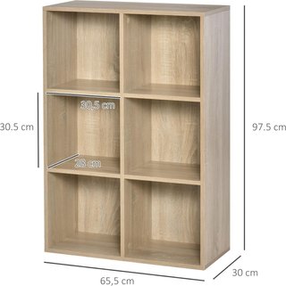 Mueble Librería de 6 Cubos, Librería Ahorra Espacio de Madera, Estante Divisor para Habitación, Sala de Estar, Dormitorio y Oficina, 65.5X30X97.5 Cm, Color Roble