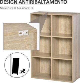 Mueble Librería de 6 Cubos, Librería Ahorra Espacio de Madera, Estante Divisor para Habitación, Sala de Estar, Dormitorio y Oficina, 65.5X30X97.5 Cm, Color Roble