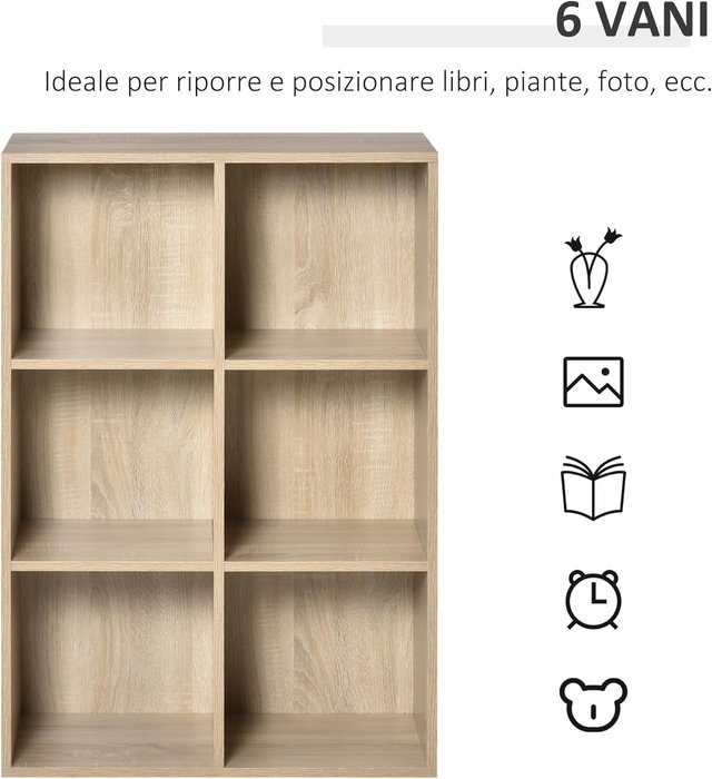 Mueble Librería de 6 Cubos, Librería Ahorra Espacio de Madera, Estante Divisor para Habitación, Sala de Estar, Dormitorio y Oficina, 65.5X30X97.5 Cm, Color Roble
