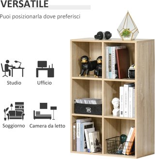 Mueble Librería de 6 Cubos, Librería Ahorra Espacio de Madera, Estante Divisor para Habitación, Sala de Estar, Dormitorio y Oficina, 65.5X30X97.5 Cm, Color Roble