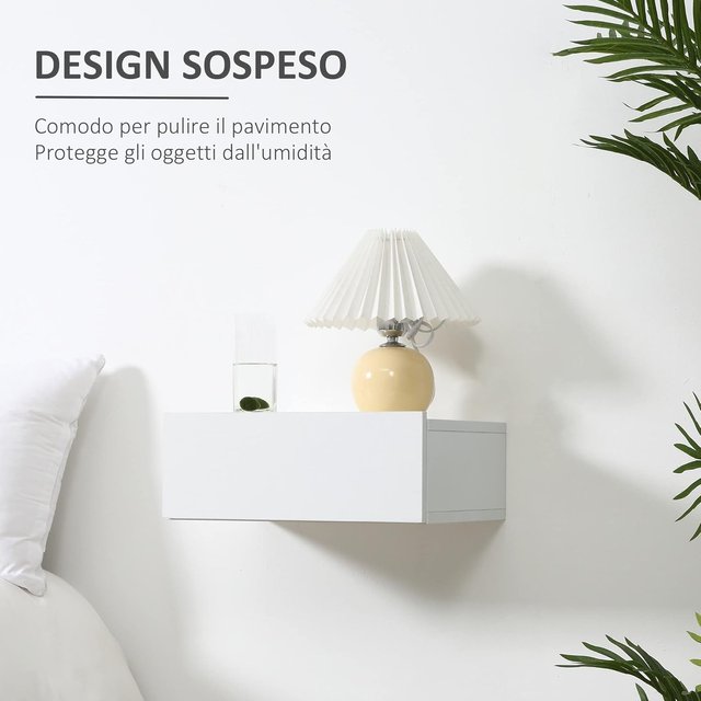 Juego de 2 Mesitas de Noche Suspendidas para Dormitorio, Mesitas Modernas con Fijación a la Pared, en Madera Blanca, 40X30X15Cm