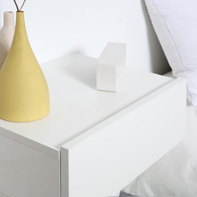 Juego de 2 Mesitas de Noche Suspendidas para Dormitorio, Mesitas Modernas con Fijación a la Pared, en Madera Blanca, 40X30X15Cm