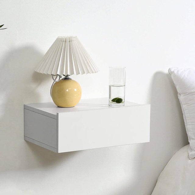 Juego de 2 Mesitas de Noche Suspendidas para Dormitorio, Mesitas Modernas con Fijación a la Pared, en Madera Blanca, 40X30X15Cm
