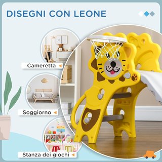 Tobogán para Niños de 18-36 Meses con Canasta de Baloncesto Lateral, Tobogán de Plástico, 131X50X74 Cm, Amarillo y Gris