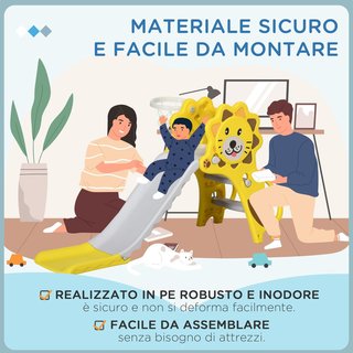 Tobogán para Niños de 18-36 Meses con Canasta de Baloncesto Lateral, Tobogán de Plástico, 131X50X74 Cm, Amarillo y Gris