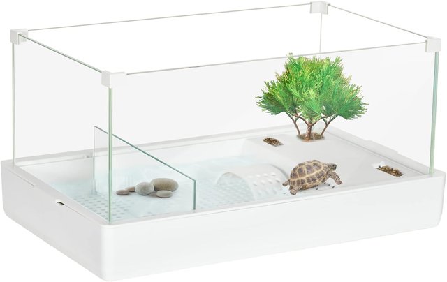 Tortuguera Con Paneles de Vidrio Y Filtro de 3 Niveles, Acuático en ABS, 51X31X25.5 Cm, Blanco