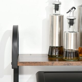 Mueble para Microondas de 4 Estantes y 4 Ganchos, Mueble de Cocina en Acero y Madera 60X40X125Cm, Marrón Rústico