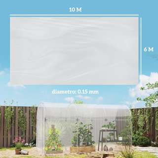 Cubierta para Invernadero en PP 150G/M² 6X10 M, Tela de Repuesto para Invernaderos de Túnel anti UV e Impermeable, Recubrimiento de Plástico, Transparente