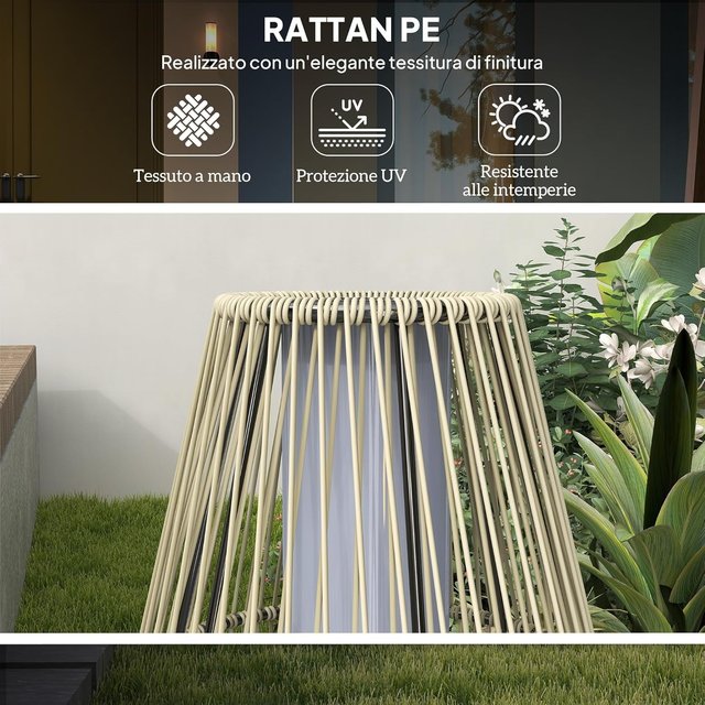 Lámpara Solar De Jardín Con 6H Iluminación LED a 3000K, Lámpara De Exterior en PE Rattan Y Metal, IP44, Ø26X72 Cm, Gris