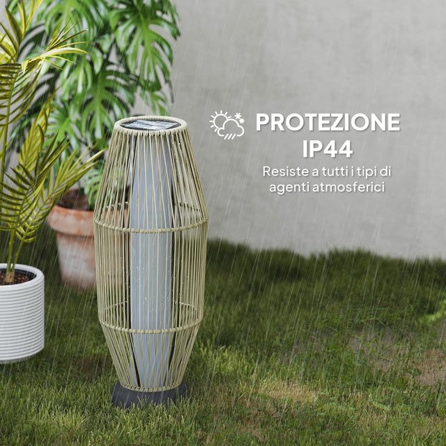 Lámpara Solar De Jardín Con 6H Iluminación LED a 3000K, Lámpara De Exterior en PE Rattan Y Metal, IP44, Ø26X72 Cm, Gris