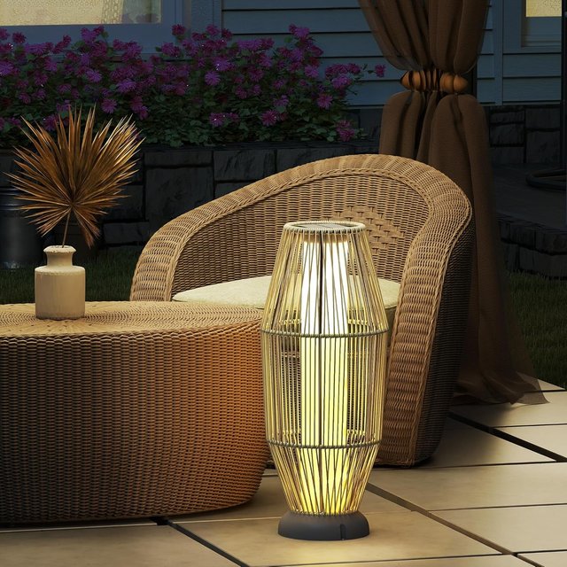 Lámpara Solar De Jardín Con 6H Iluminación LED a 3000K, Lámpara De Exterior en PE Rattan Y Metal, IP44, Ø26X72 Cm, Gris