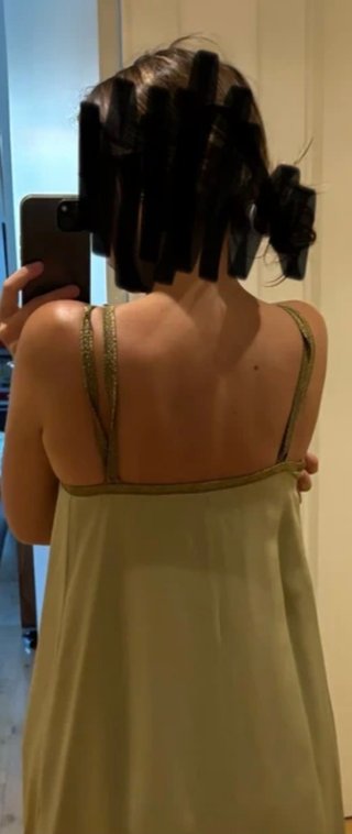 Vestido largo beige y verde