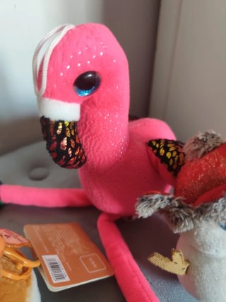 Lote peluches: Flamenco, Muñeco Nieve y Perro