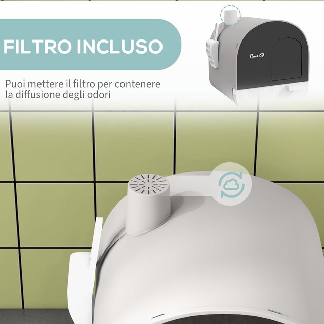 Caja de Arena para Gatos Cerrada, Caseta con Bandeja Extraíble, Paleta, Puerta y Filtros Antiodorantes, Inodoro para Gatos Antideslizante con Alfombrilla, Gris y Negro