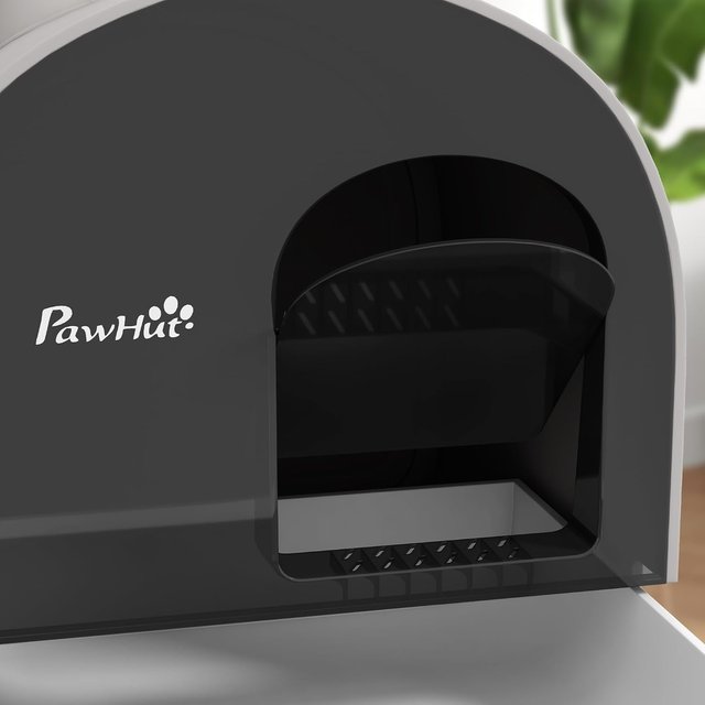 Caja de Arena para Gatos Cerrada, Caseta con Bandeja Extraíble, Paleta, Puerta y Filtros Antiodorantes, Inodoro para Gatos Antideslizante con Alfombrilla, Gris y Negro