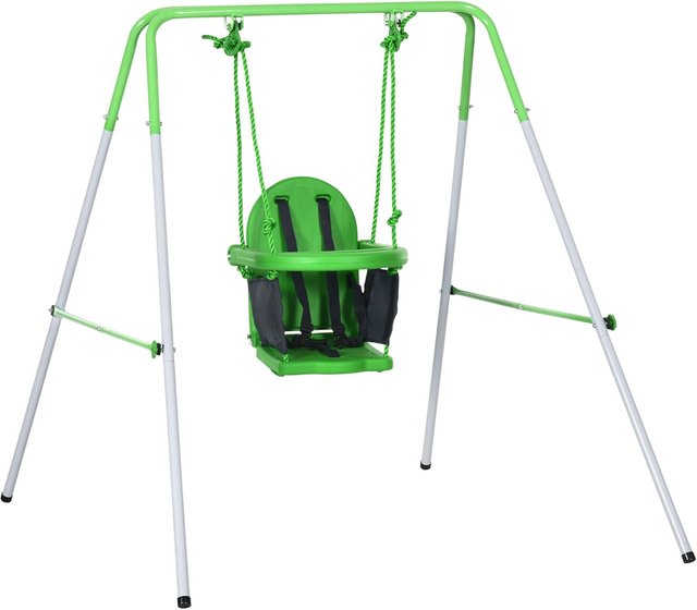 Columpio para Niños de 6-36 Meses para Jardín y Sala de Estar en Acero y PE con Asiento y Arnés de Seguridad, 122X146X122 Cm, Verde