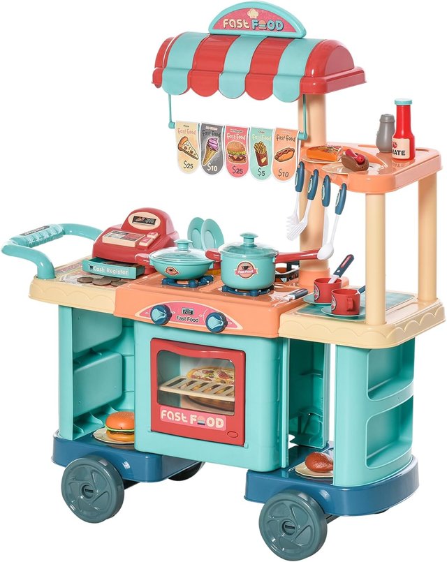 Cocina de Juguete para Niños de 3 a 6 Años, Cafetería Restaurante con 50 Accesorios Incluidos, 79.5 X 33 X 90.5Cm