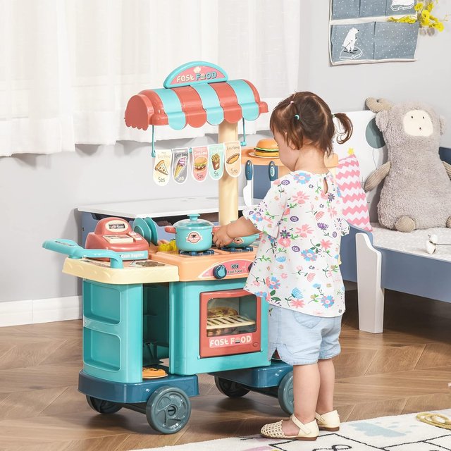 Cocina de Juguete para Niños de 3 a 6 Años, Cafetería Restaurante con 50 Accesorios Incluidos, 79.5 X 33 X 90.5Cm