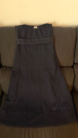 Vestido strapless Zara azul con cinturón