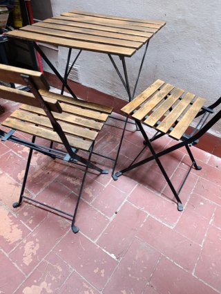 Mesa y 2 Sillas Jardín Madera Metal