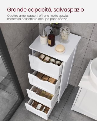 Mueble De Baño, Cajonera, Armario Independiente, Con 4 Cajones, 30 X 30 X 82 Cm, Para Baño, Sala De Estar, Comedor, Cocina, Estilo Moderno, Blanco LHC40W
