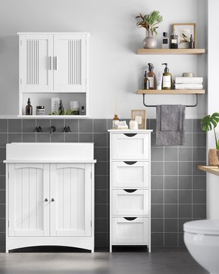 Mueble De Baño, Cajonera, Armario Independiente, Con 4 Cajones, 30 X 30 X 82 Cm, Para Baño, Sala De Estar, Comedor, Cocina, Estilo Moderno, Blanco LHC40W