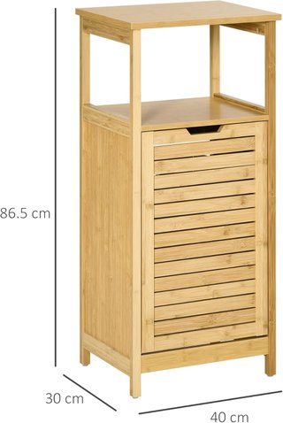 Mueble de Baño con Cesto Multifuncional para Ropa y Juguetes, Mueble para Ropa de Baño en MDF y Bambú, 40X30X86.5Cm, Color Natural