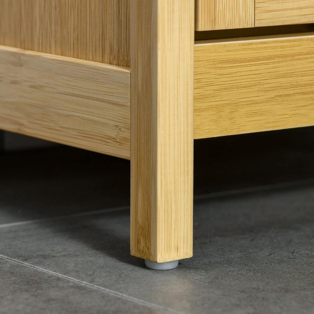 Mueble de Baño con Cesto Multifuncional para Ropa y Juguetes, Mueble para Ropa de Baño en MDF y Bambú, 40X30X86.5Cm, Color Natural