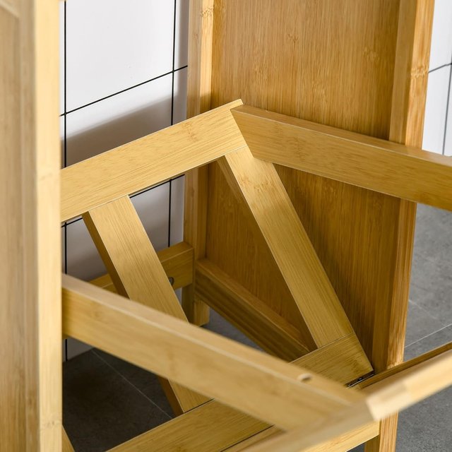 Mueble de Baño con Cesto Multifuncional para Ropa y Juguetes, Mueble para Ropa de Baño en MDF y Bambú, 40X30X86.5Cm, Color Natural