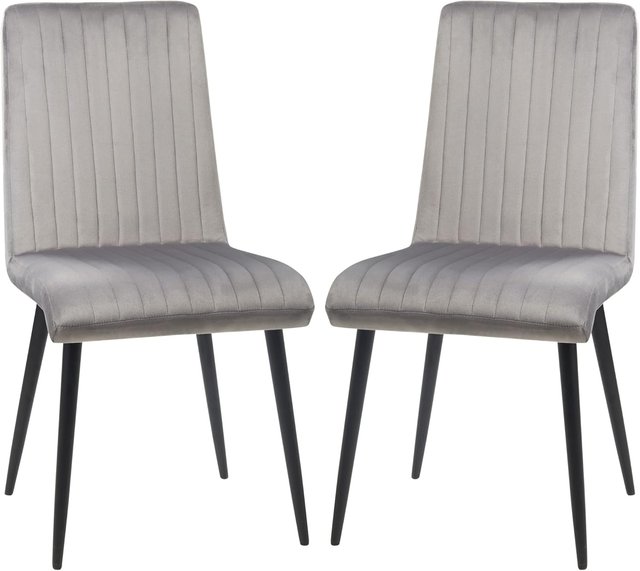 Set de 2 Sillas de Comedor Tapizadas en Tejido Efecto Terciopelo, Sillas de Cocina con Patas de Acero y Diseño Ahorra Espacio, 43X58X90 Cm, Gris y Negro