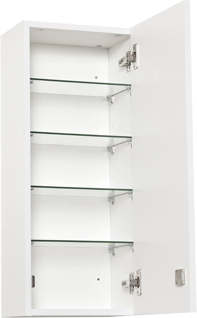 Armario de Medicamentos de Pared con Cerradura, 5 Estantes y Estantes Ajustables, de Madera y Vidrio, Blanco, 30X20X70Cm