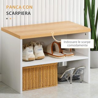 Mueble De Entrada Con Zapatero Bajo, Banco Y Perchero De 4 Ganchos, Perchero De Entrada En Aglomerado Y Acero, 60X28X120 Cm