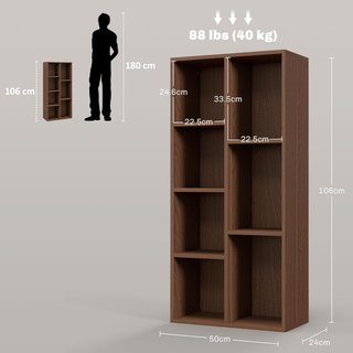 Mueble Librería a Cubos Con 7 Estantes De Diferentes Tamaños, Librería Estante Moderna en Madera, 50X24X106 Cm, Color Nogal