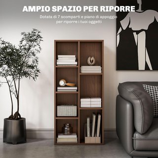 Mueble Librería a Cubos Con 7 Estantes De Diferentes Tamaños, Librería Estante Moderna en Madera, 50X24X106 Cm, Color Nogal